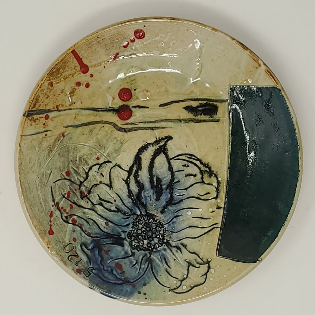Blue Section Plate with Flower - J22-4C